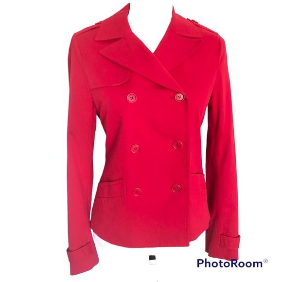 Theory Red Cotton Blend V Neck Double Button Jacket Women’s Size S - Picture 1 of 16